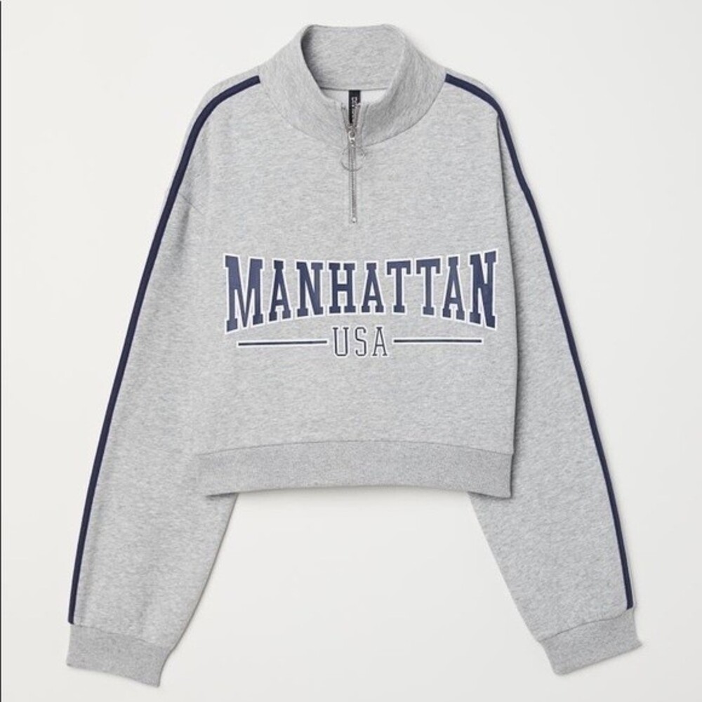 H&M Divided Grey Cropped Stand-up Collar Manhattan Sweatshirt size S